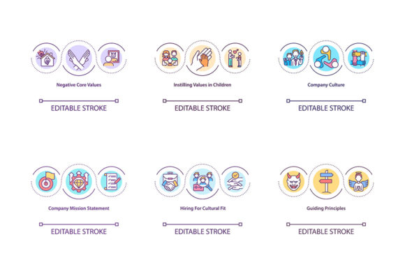 Guiding Principles Concept Icons Set: Visualizing Abstract Values in Modern Design